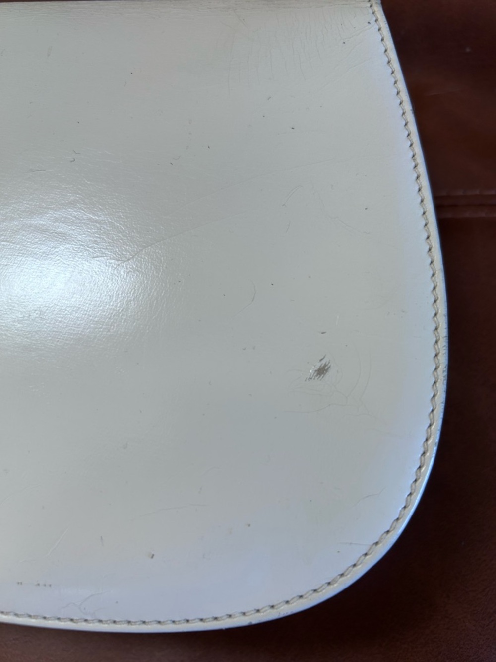 White Leather Bamboo-Handle Top-Handle Purse - Picture 4 of 13